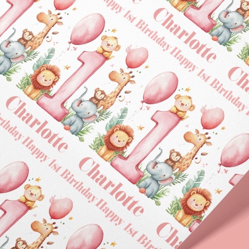 Pink 1st birthday wrapping - pink,