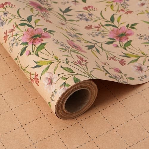 Kraft floral wrapping paper - kraft,