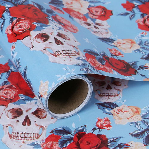 Blue skull floral wrapping - blue,