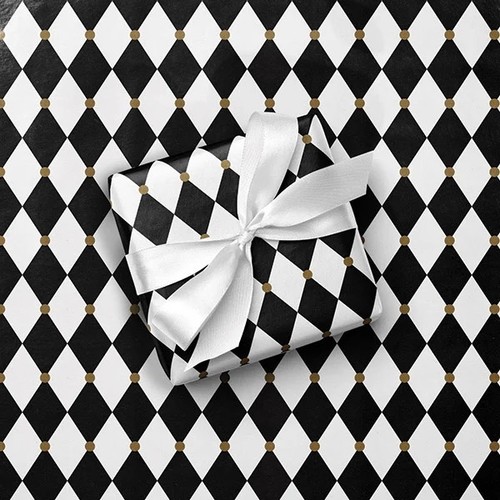 Black white harlequin design - white,